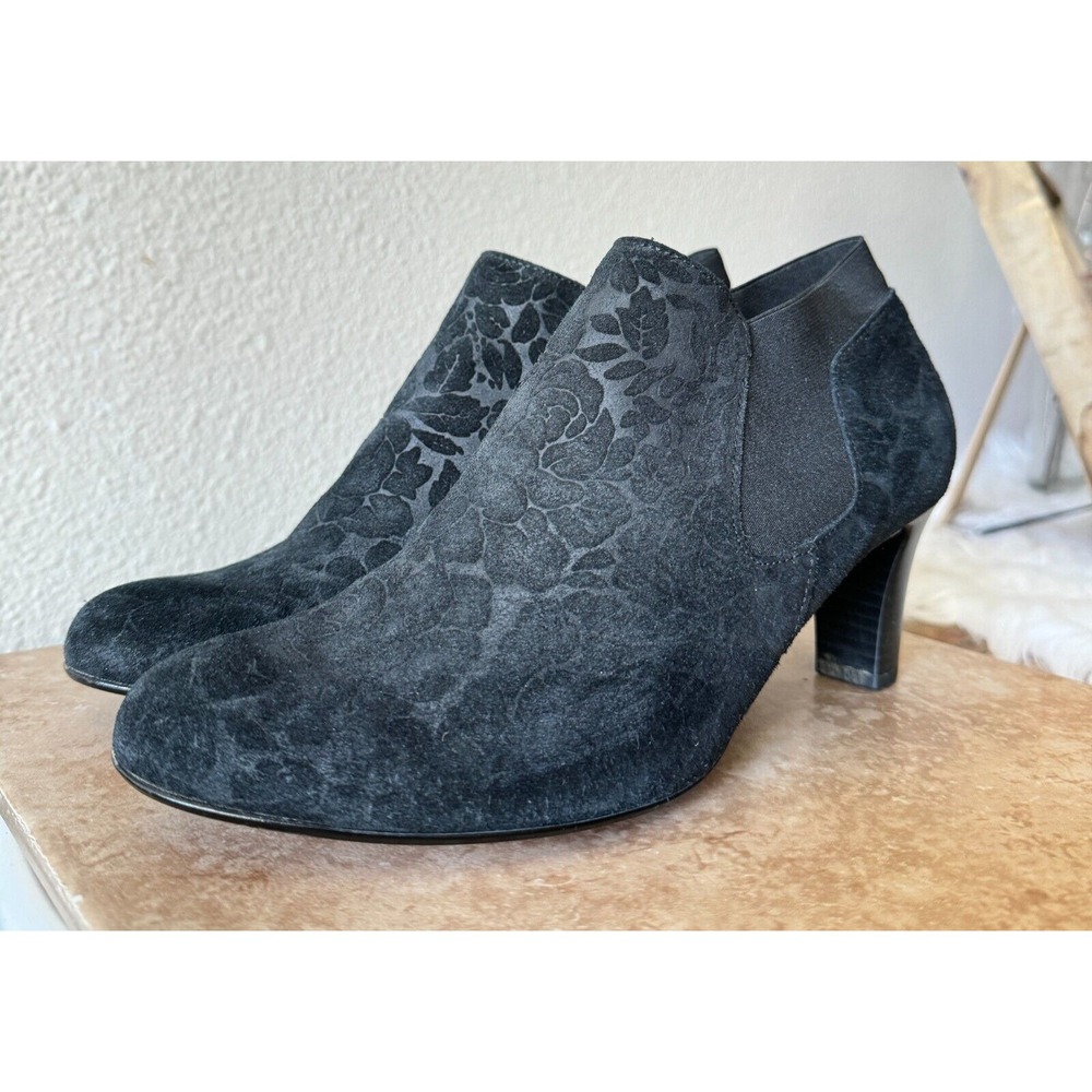 Gabor Boots Womens 6.5 Genuine Leather Floral Ankle Bootie Stacked Heel Shoes
